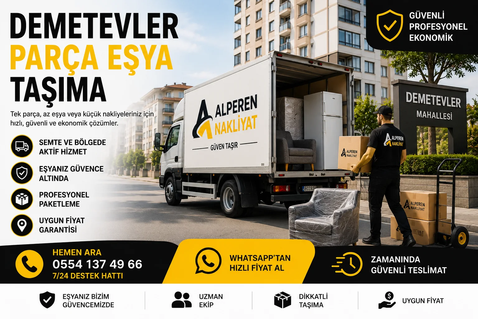 Demetevler parça eşya taşıma, tek parça eşya ve ekonomik küçük nakliye hizmeti – Alperen Nakliyat.