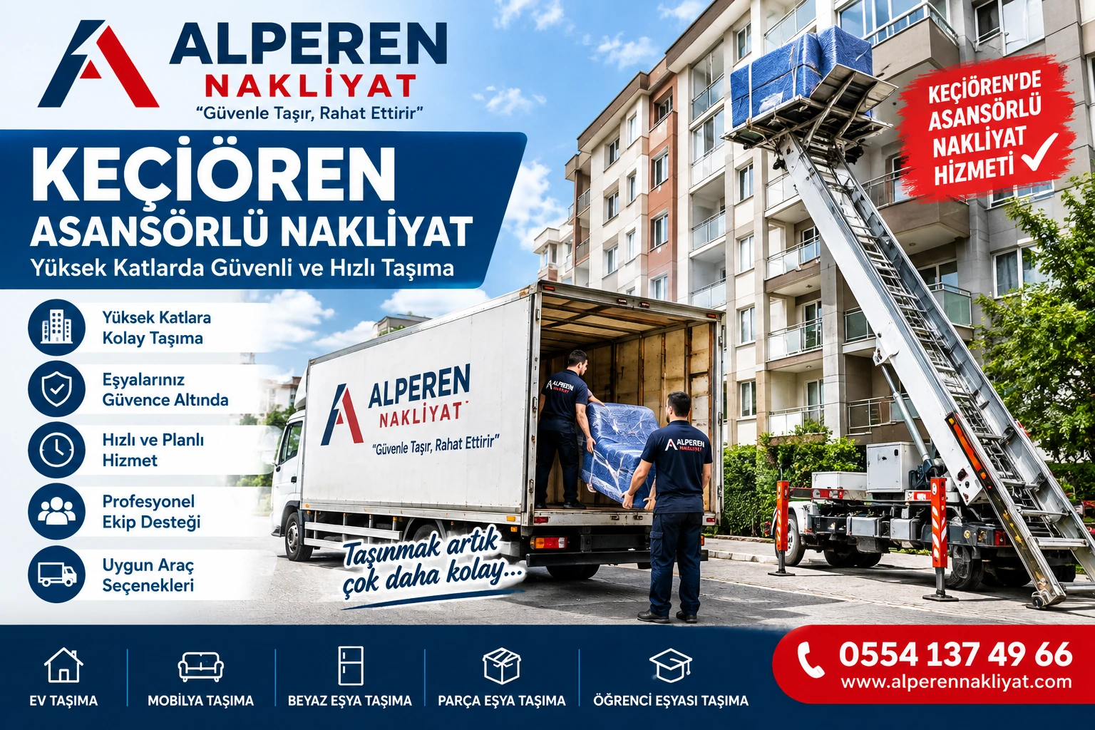 Keçiören asansörlü nakliyat ile yüksek katlarda güvenli ve hızlı eşya taşıma hizmeti – Alperen Nakliyat.